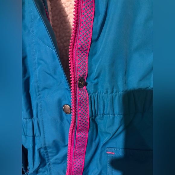 Girls Lands' End Teal Jacket with Cream Fleece Lining - Picture 2 of 7